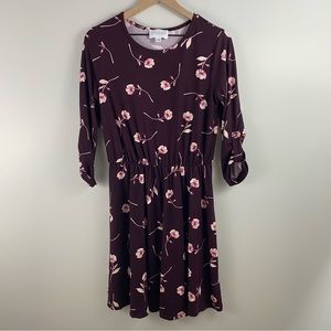 French Grey Maroon Floral Murphy Dress